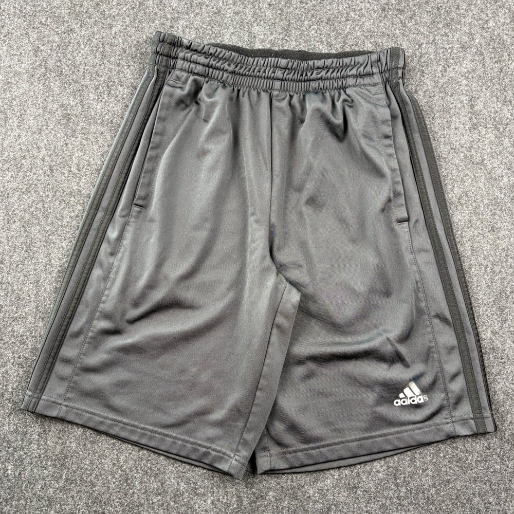Adidas Mens Athletic Training Shorts Gray 3 Stripe Elastic Waist Small